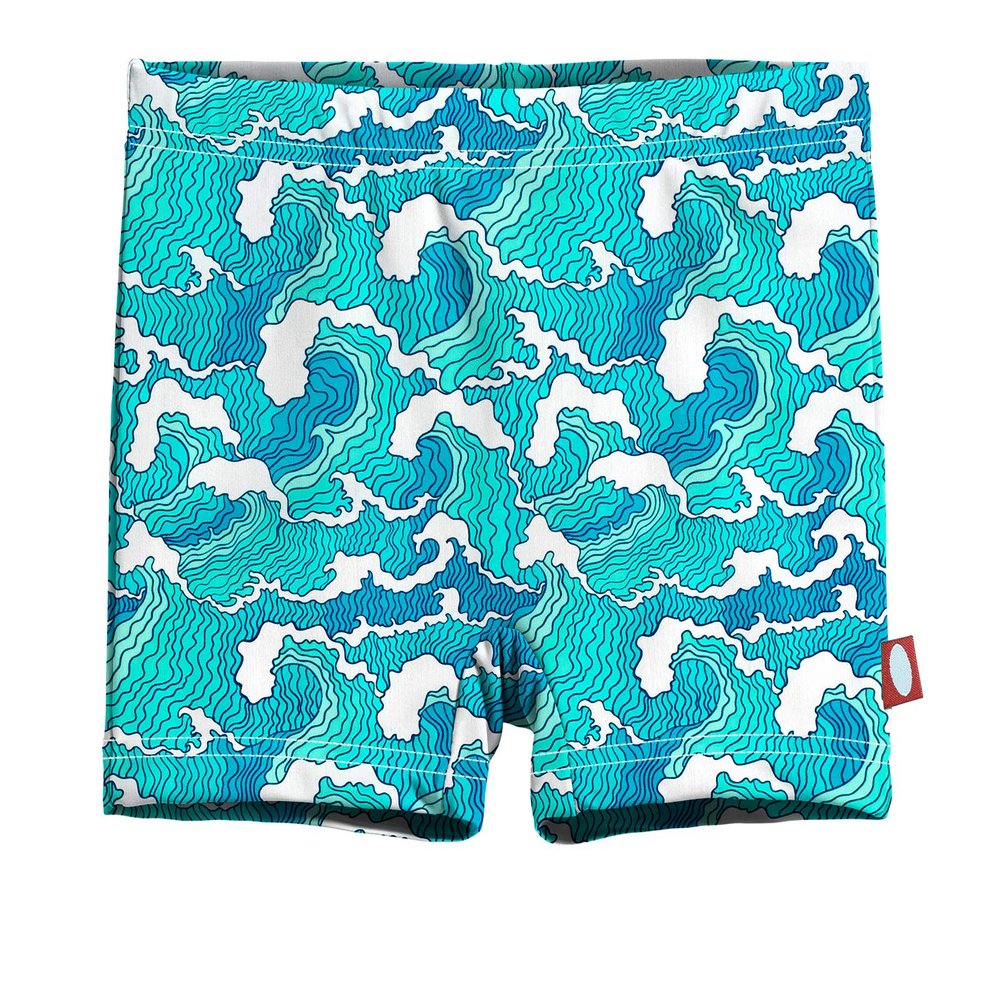 City Threads Girls Swim Shorts, UPF 50+ Swim Pants for Girls, Made in USA Swimsuit Shorts (Turq Waves, 16)