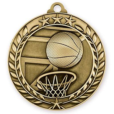 Basketball (Pack of 100) Gold 1st Place Medals with Neck Red White & Blue Ribbons Award WAM9