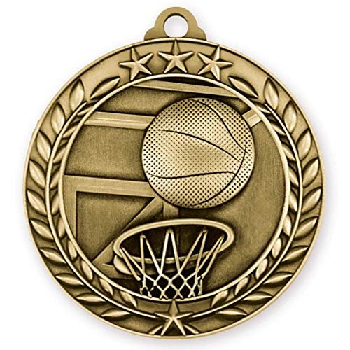 Basketball (Pack of 100) Gold 1st Place Medals with Neck Red White & Blue Ribbons Award WAM9