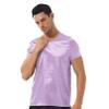 iiniim Men's Shiny Satin Classic fit Fit V-Neck T-Shirt Ice Silky Pajamas Tops Undershirt Purple Large view 1