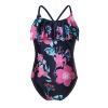 renvena Kids Girls Floral Printed Ruffles Swimsuit Athletic Romper Jumspuit Beach Bathing Suit for Toddler Navy-Blue 6 view 1