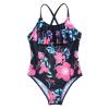 renvena Kids Girls Floral Printed Ruffles Swimsuit Athletic Romper Jumspuit Beach Bathing Suit for Toddler Navy-Blue 6 view 3