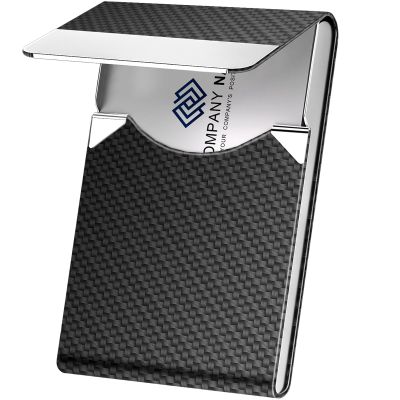 DMFLY Business Card Holder, Metal Slim Business Card Case, Pocket Card Holder for Women or Men, PU Leather Business Card Holder Case RFID Blocking Name Card Holder with Magnetic Closure, Black Carbon