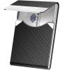 DMFLY Business Card Holder, Metal Slim Business Card Case, Pocket Card Holder for Women or Men, PU Leather Business Card Holder Case RFID Blocking Name Card Holder with Magnetic Closure, Black Carbon view 1