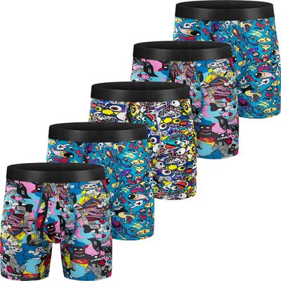 CONKEND Mens Boxer Briefs Cotton Underwear Breathable no Ride up 6" Wide Waistband Tageless Boxers Briefs for Men 5 Pack with fly small
