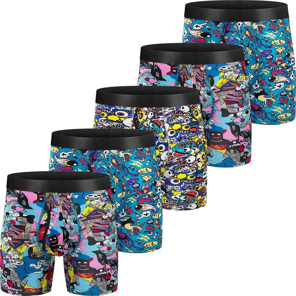 CONKEND Mens Boxer Briefs Cotton Underwear Breathable no Ride up 6" Wide Waistband Tageless Boxers Briefs for Men 5 Pack with fly small