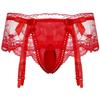 iiniim Men's Sissy Pouch Panties Lace Skirted Mooning Lingerie Nightwear Transgender Bikini Briefs Red One Size view 1