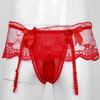 iiniim Men's Sissy Pouch Panties Lace Skirted Mooning Lingerie Nightwear Transgender Bikini Briefs Red One Size view 3