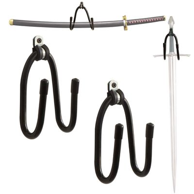 Kesywale Adjustable Sword Wall Mount Rack Hanger Holder Hook Stand for Swords, Dagger, Axe, Keyblade and More - Vertical or Horizontal Display, Pack of 2 (2)