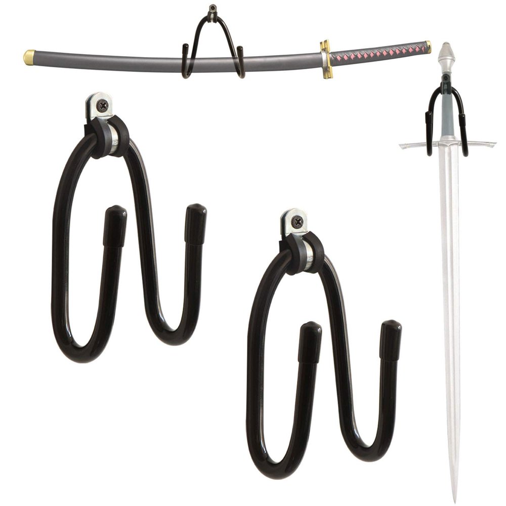 Kesywale Adjustable Sword Wall Mount Rack Hanger Holder Hook Stand for Swords, Dagger, Axe, Keyblade and More - Vertical or Horizontal Display, Pack of 2 (2)