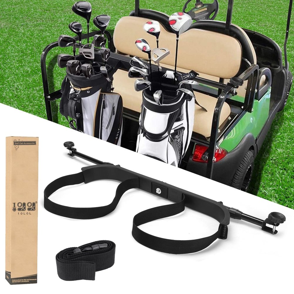10L0L No Drilling Golf Cart Bag Holder, Universal Adjustable Rear Seat Bag Attachment for 2+2 Seater with 1 Square Metal Frame (Not for Plastic), Stainless Steel Bracket, Fits Yamaha,EZGO, Club Car