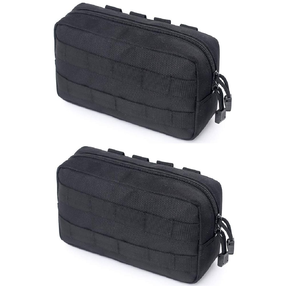 Azarxis Equipment Multi-Purpose Tactical EDC Admin MOLLE Pouch Utility Tools Bag Organizer Military Waist Belt Modular Attachment (Black - 2 Pack)