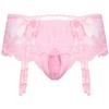 iiniim Men's Sissy Pouch Panties Lace Skirted Mooning Lingerie Nightwear Transgender Bikini Briefs Pink One Size view 1