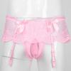 iiniim Men's Sissy Pouch Panties Lace Skirted Mooning Lingerie Nightwear Transgender Bikini Briefs Pink One Size view 3