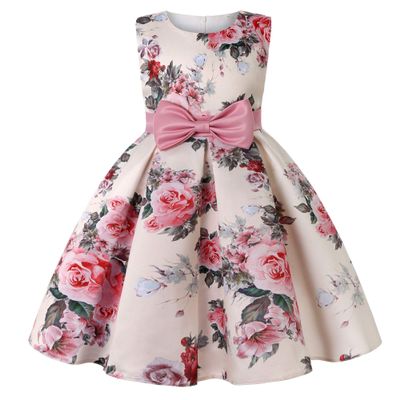 CMMCHAAH Princess Girl Wedding Event Dress Toddler Birthday Party Floral Print Prom Tutu Dress Sleeveless (Dusty Rose,120)