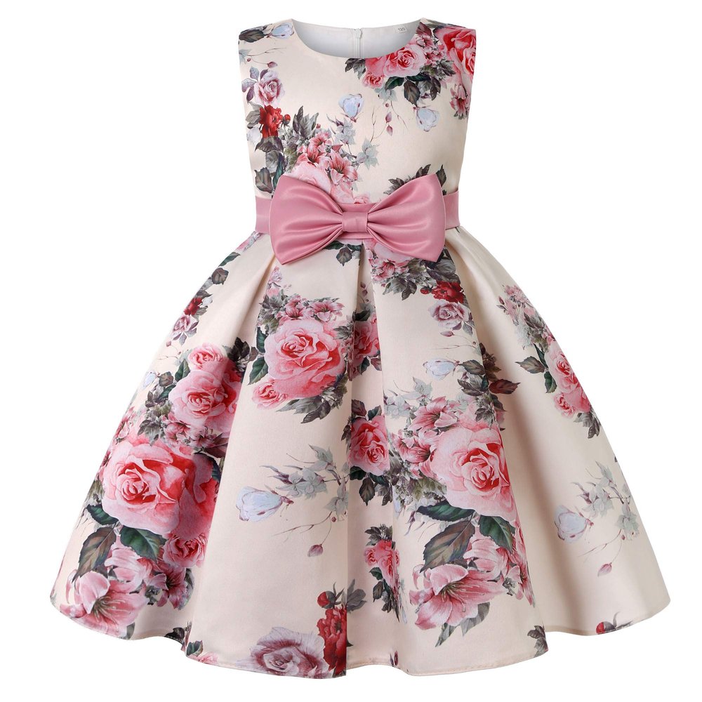 CMMCHAAH Princess Girl Wedding Event Dress Toddler Birthday Party Floral Print Prom Tutu Dress Sleeveless (Dusty Rose,120)