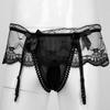iiniim Men's Sissy Pouch Panties Lace Skirted Mooning Lingerie Nightwear Transgender Bikini Briefs Black One Size view 3