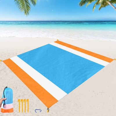 Beach Blanket Sand Proof, Extra Large Beach Mat Outdoor Picnic Blanket 84" x 79" for 5-7 Adults, Waterproof Foldable Picnic Mat with Portable Bag and 4 Stakes for Beach Travel Camping Hiking Fishing