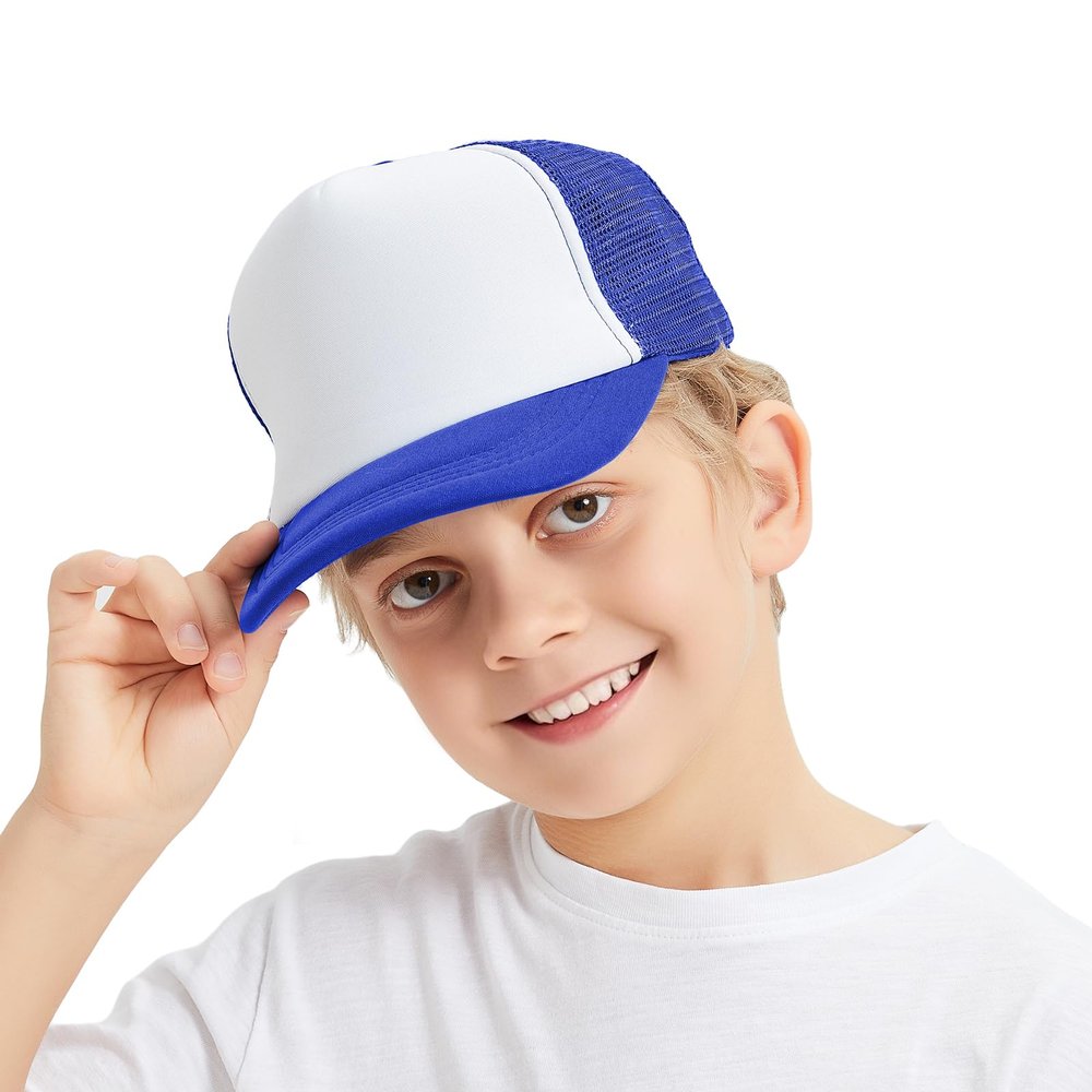 TopTie Kids 5 Panel Trucker Cap Mesh Snapback Hat Foam Front for Boys Girls Aged 3-7 Years Old-RoyalBlue/White