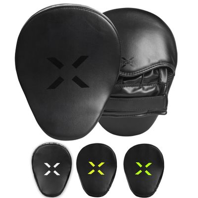 FightX Curved Boxing Mitts and Pads Leather Boxing Training Equipment MMA Focus Kickboxing Muay Thai Punch Speed Training Boxing Pads for Kids, Men & Women (Full Black)