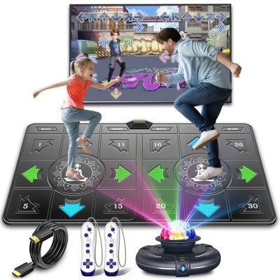 FWFX Exercise Mat for Home Workouts - Interactive Dance Game Mat Connects to TV, 2-Player Kids Party Interactive Games, Active Sports & Yoga Mat for Adults & Family Fitness, Fun (Gray)