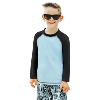 City Threads Boys Rashguard Swim Shirt UPF 50+ Soft Comfortable Durable Sun Protection Made in USA, Bright Light Blue with Black, 7Y