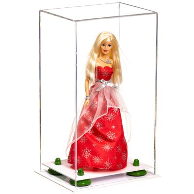 Better Display Cases Acrylic Versatile Display Case with Clear Case, Green Risers and White Base - 8" x 6" x 14" (A092/V18)