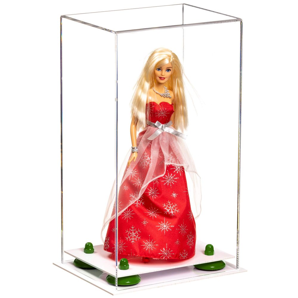 Better Display Cases Acrylic Versatile Display Case with Clear Case, Green Risers and White Base - 8" x 6" x 14" (A092/V18)
