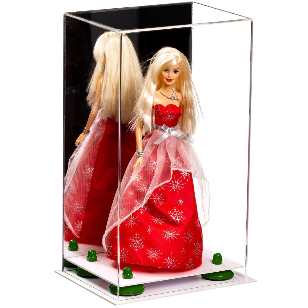 Better Display Cases Acrylic Versatile Display Case with Mirror Case, Green Risers and White Base - 8" x 6" x 14" (A092/V18)