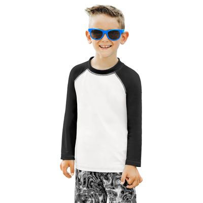 City Threads Boys Rashguard Swim Shirt UPF 50+ Soft Comfortable Durable Sun Protection Made in USA, White with Black, 18-24 Months