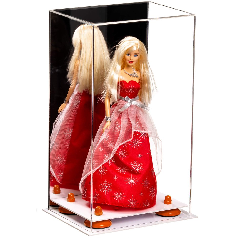 Better Display Cases Acrylic Versatile Display Case with Mirror Case, Orange Risers and White Base - 8" x 6" x 14" (A092/V18)