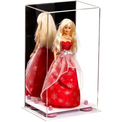 Better Display Cases Acrylic Versatile Display Case with Mirror Case, Pink Risers and White Base - 8" x 6" x 14" (A092/V18)