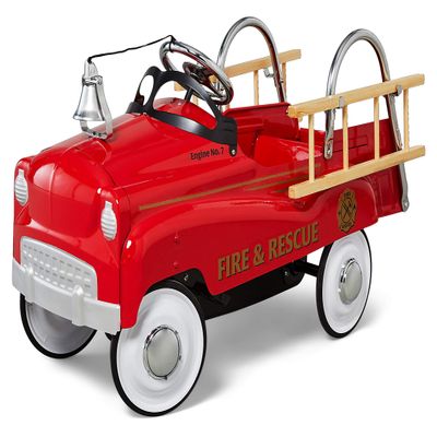 Kid Trax Fire Truck Pedal Car for Toddlers, Ages 3-5, Easy Assembly, Durable Steel, Indoor/Outdoor Ride-On, 60lbs Max, Classic Style, Functional Steering, Red, Kids Fire Truck Ride-On, Vintage