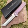Titanium Pocket Folding Knife, Solid Tc4 Titanium Handle, CPM-D2 Steel Tanto Blade, Includes Sheath (Saint Twilight) view 1
