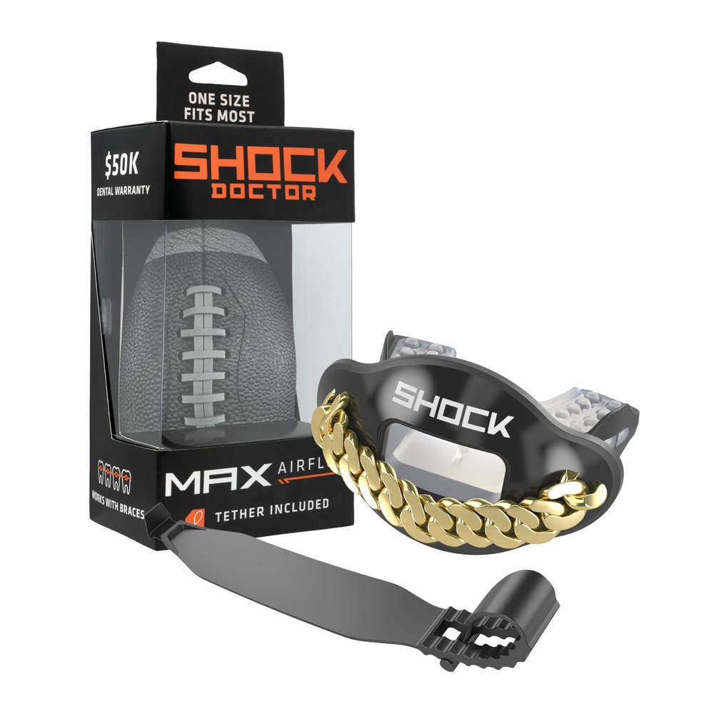 Shock Doctor Lip Guard, Adult and Youth Mouth Guard Football with Strap, Breathable Wide Opening Football Mouthpiece for Youth and Adults OSFA, Shock Doctor Mouth Guards, Max Airflow