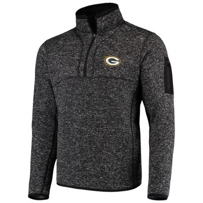 Antigua Men's Heather Black Green Bay Packers Fortune Quarter-Zip Pullover Jacket