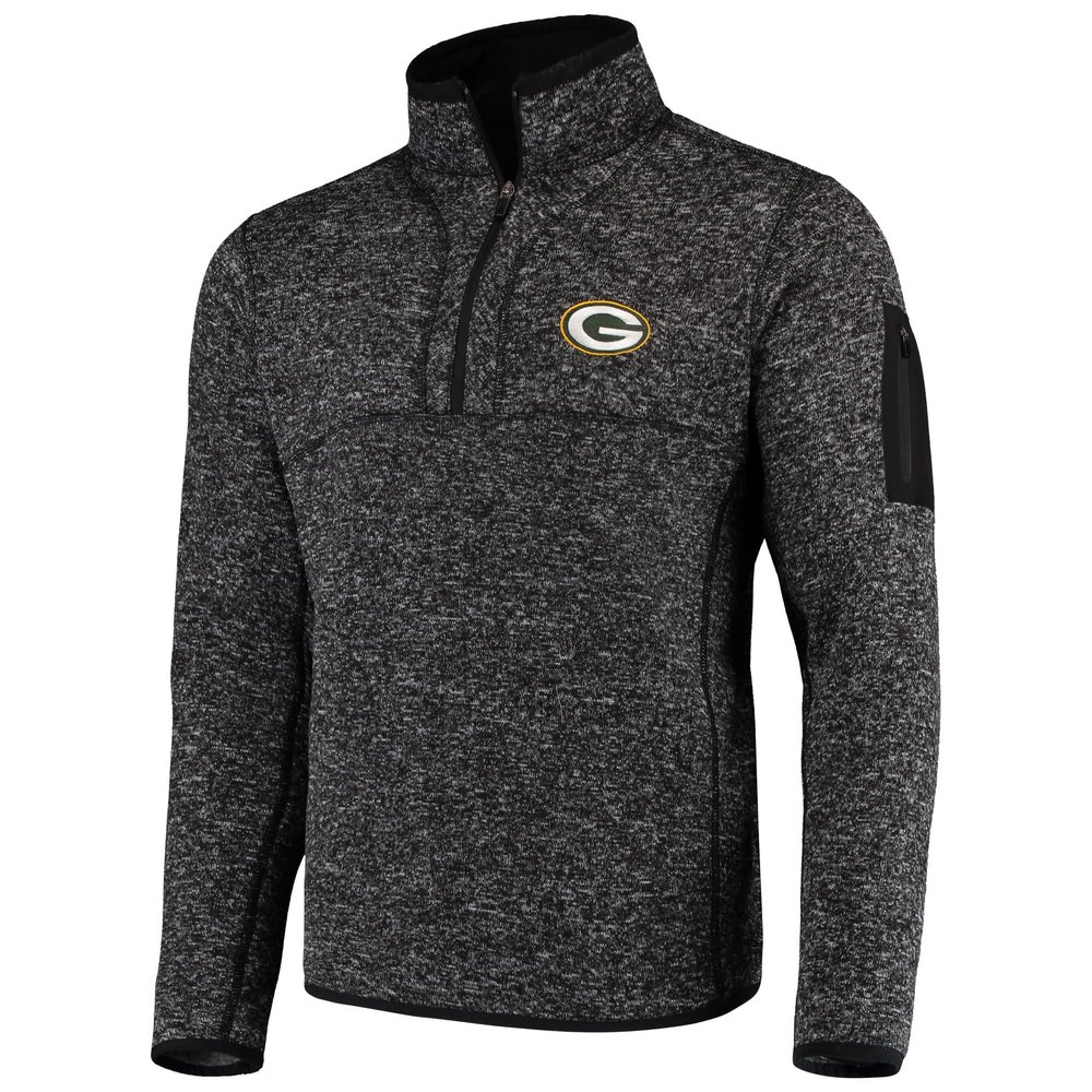 Antigua Men's Heather Black Green Bay Packers Fortune Quarter-Zip Pullover Jacket