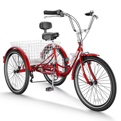 Barbella Adult Tricycle 7 Speed 3 Wheel Bike Adult Trikes, Three-Wheeled Bicycles Cruise Trike with Basket for Seniors, Women, Men for Recreation Shopping (24", Wine Red)