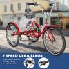 Barbella Adult Tricycle 7 Speed 3 Wheel Bike Adult Trikes, Three-Wheeled Bicycles Cruise Trike with Basket for Seniors, Women, Men for Recreation Shopping (24", Wine Red) view 2
