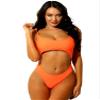 Hansber Women Tankini Swim Suit 1Pcs Pure Color Lace-up Straps Back Bra Thong Briefs Beachwear Orange Small view 1