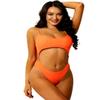 Hansber Women Tankini Swim Suit 1Pcs Pure Color Lace-up Straps Back Bra Thong Briefs Beachwear Orange Small view 2