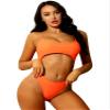 Hansber Women Tankini Swim Suit 1Pcs Pure Color Lace-up Straps Back Bra Thong Briefs Beachwear Orange Small view 3