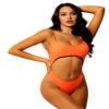 Hansber Women Tankini Swim Suit 1Pcs Pure Color Lace-up Straps Back Bra Thong Briefs Beachwear Orange Small view 4