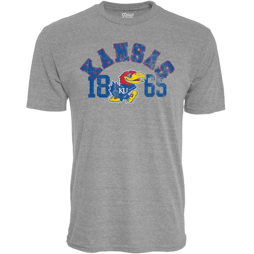 Blue 84 Men's Kansas Jayhawks T Shirt Tri-Blend Heather Gray, Kansas Jayhawks Heather Gray, Small