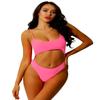 Yartina Women Pure Color Bikini Beach Swimwear One Piece Spaghetti Strap Bra High Cut Briefs Set Pink Large view 1