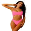 Yartina Women Pure Color Bikini Beach Swimwear One Piece Spaghetti Strap Bra High Cut Briefs Set Pink Large view 4