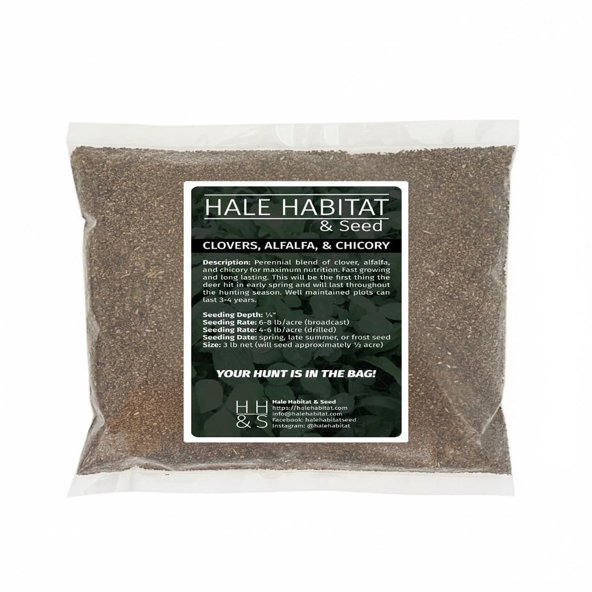 Hale Habitat & Seed Perennial Clover, Alfalfa, & Chicory Food Plot Seed Mix Deer Attractant & Wildlife Forage Blend High Protein Year-Round Plot Covers Up to 1/2 Acre