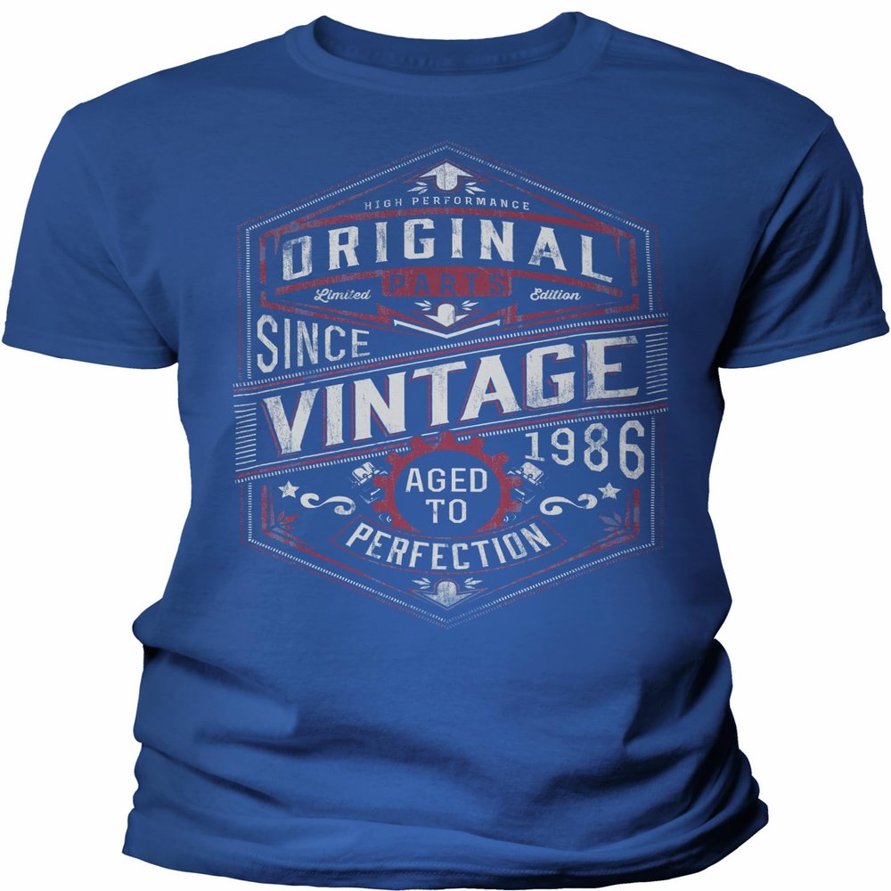 40th Birthday Gift Shirt for Men - Vintage 1986 Aged to Perfection - Gear - Royal-003-4X