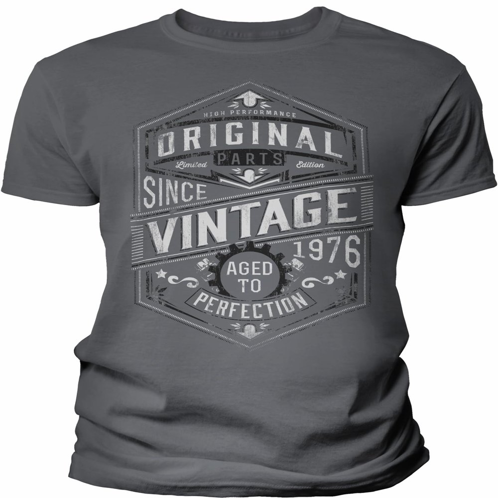 50th Birthday Gift Shirt for Men - Vintage 1976 Aged to Perfection - Gear - Charcoal-002-4X