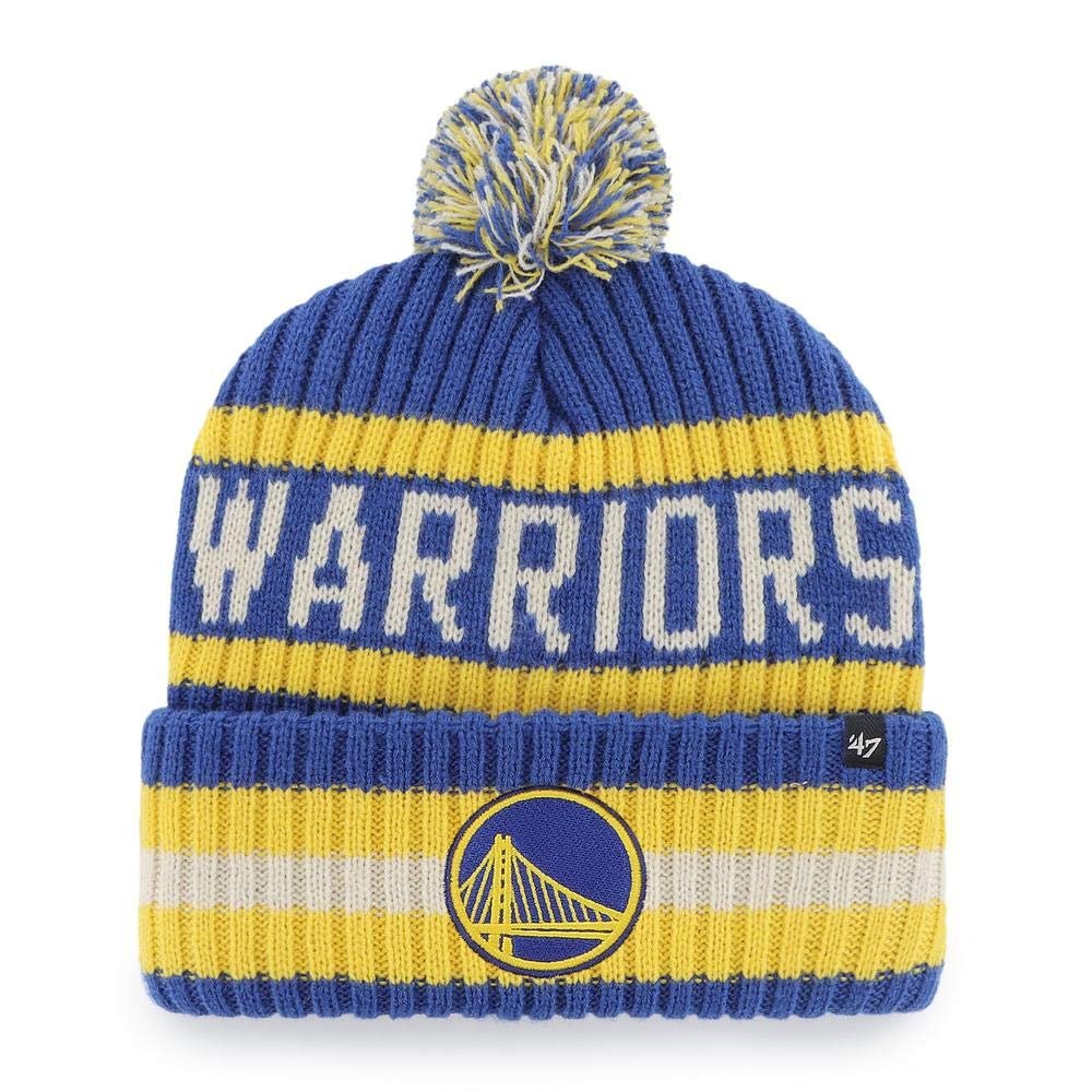 47 NBA Unisex-Adult Team Color Officially Licensed Primary Logo Bering Sport Knit Cuffed Pom Beanie Cold Weather Hat -Golden State Warriors Blue